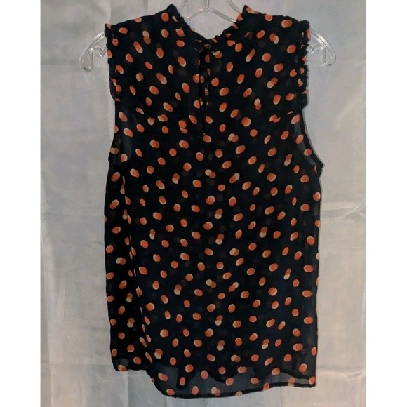 Anthropologie Maeve | Derby Polka Dot Sleeveless Sheer Blouse Navy US Sz12 - Picture 5 of 7